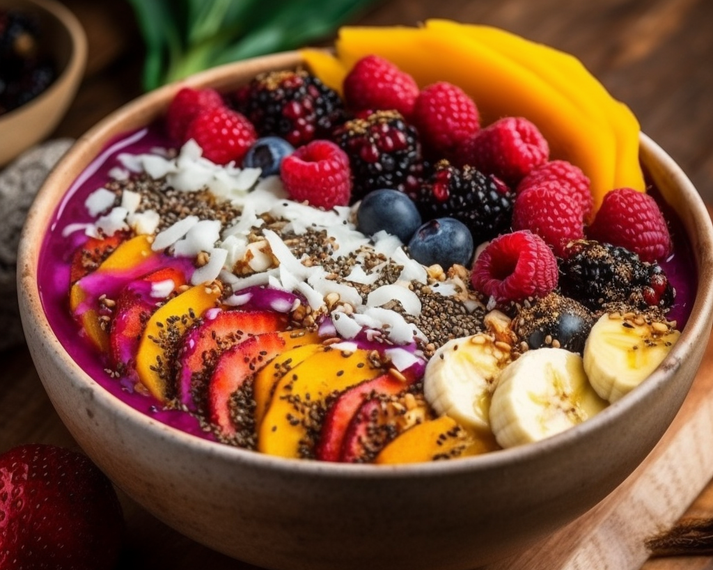 Menu item: acai bowl with fresh fruit.
